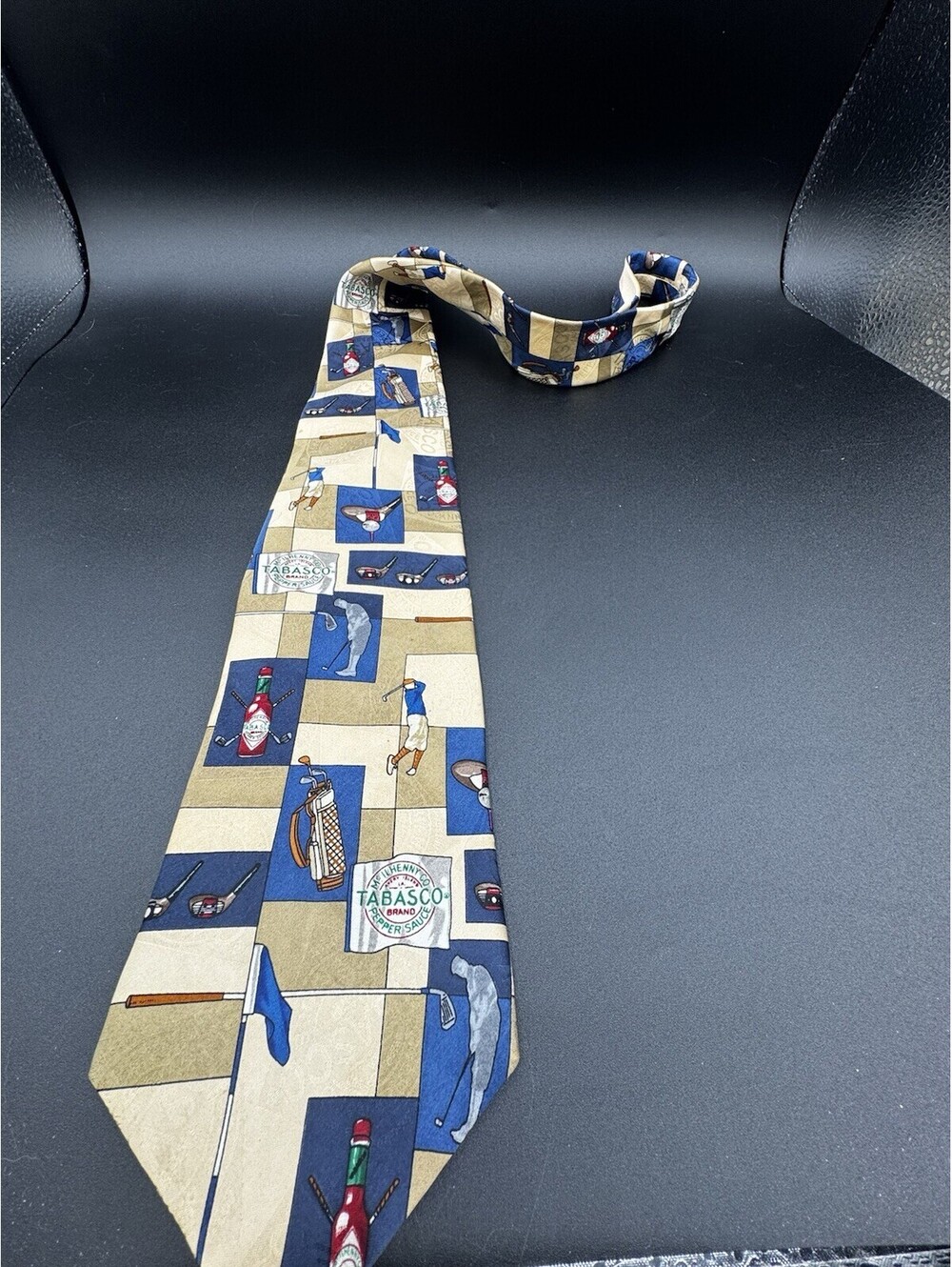 Vintage Tabasco Golf Tie 100% Silk Made USA Golf Clubs Golfer Novelty Necktie